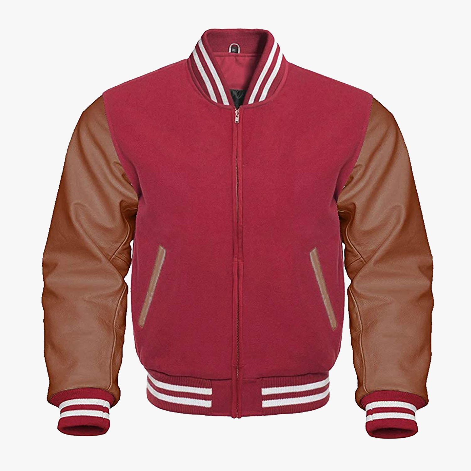 Red And Brown leather sleeves Varsity Baseball Jackets