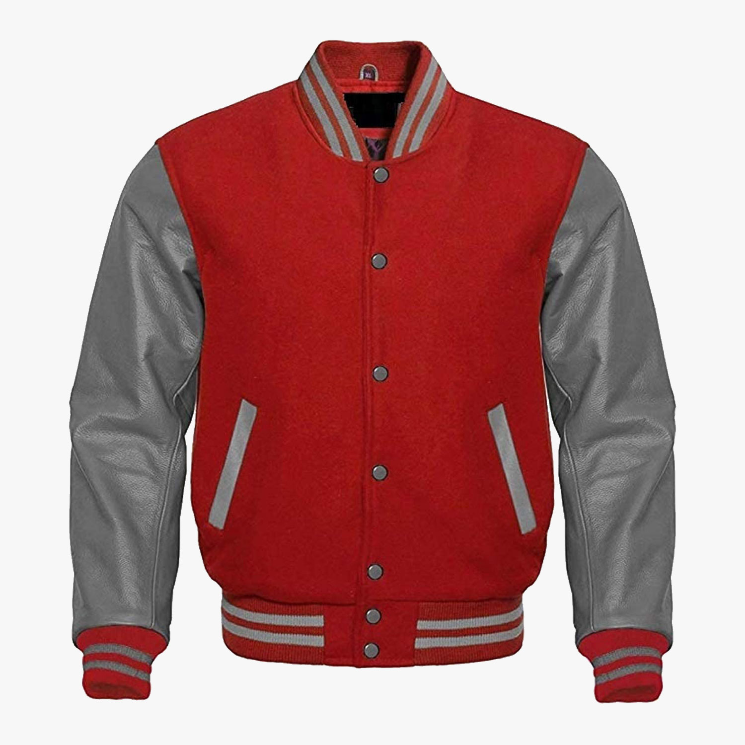 Red And White leather sleeves Baseball Jackets