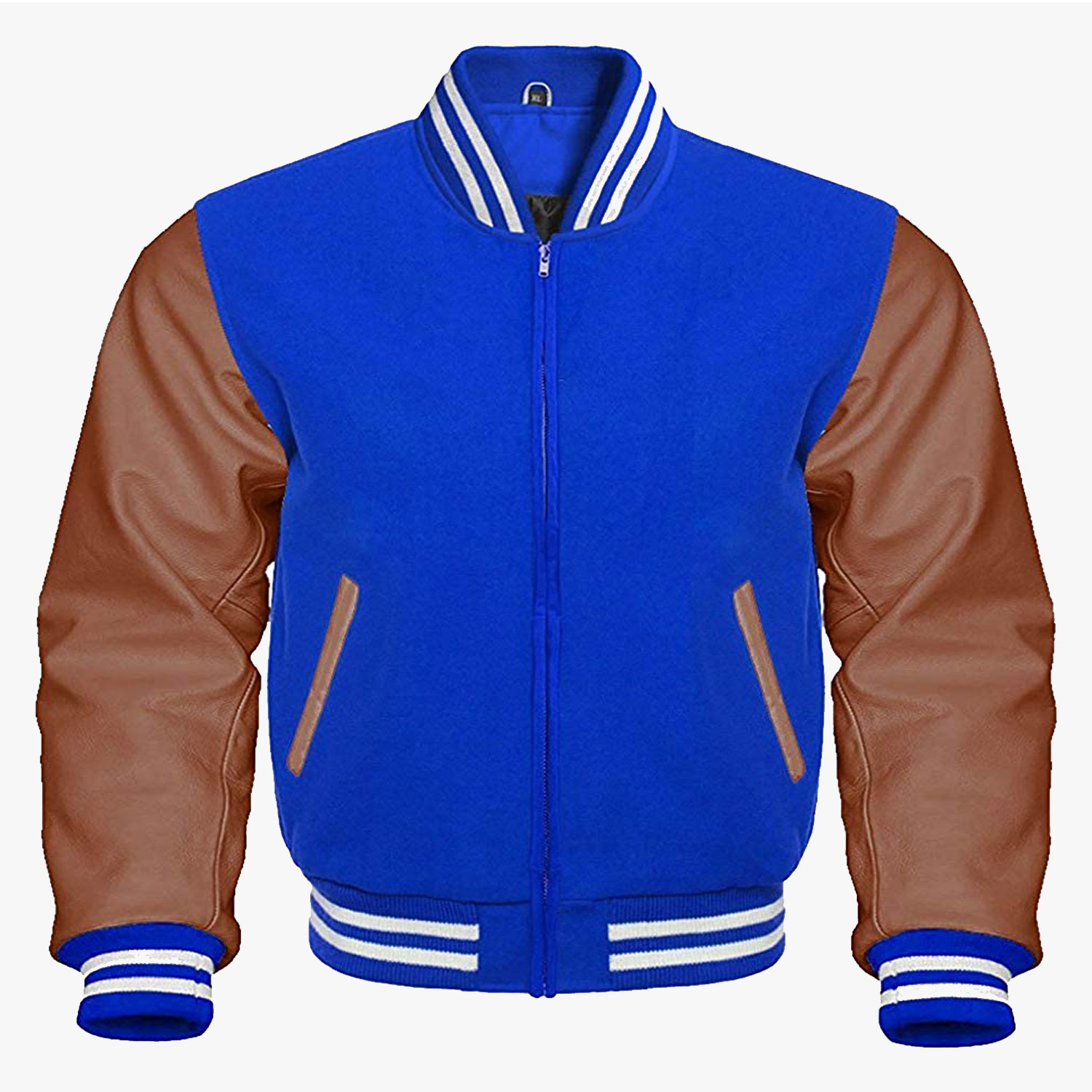 Blue And Brown leather sleeves Stylish Letterman Jackets