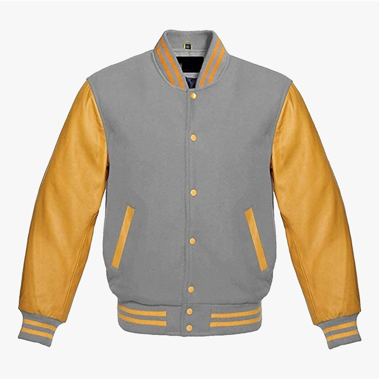 Gray And Yellow leather sleeves Varsity Baseball Jackets