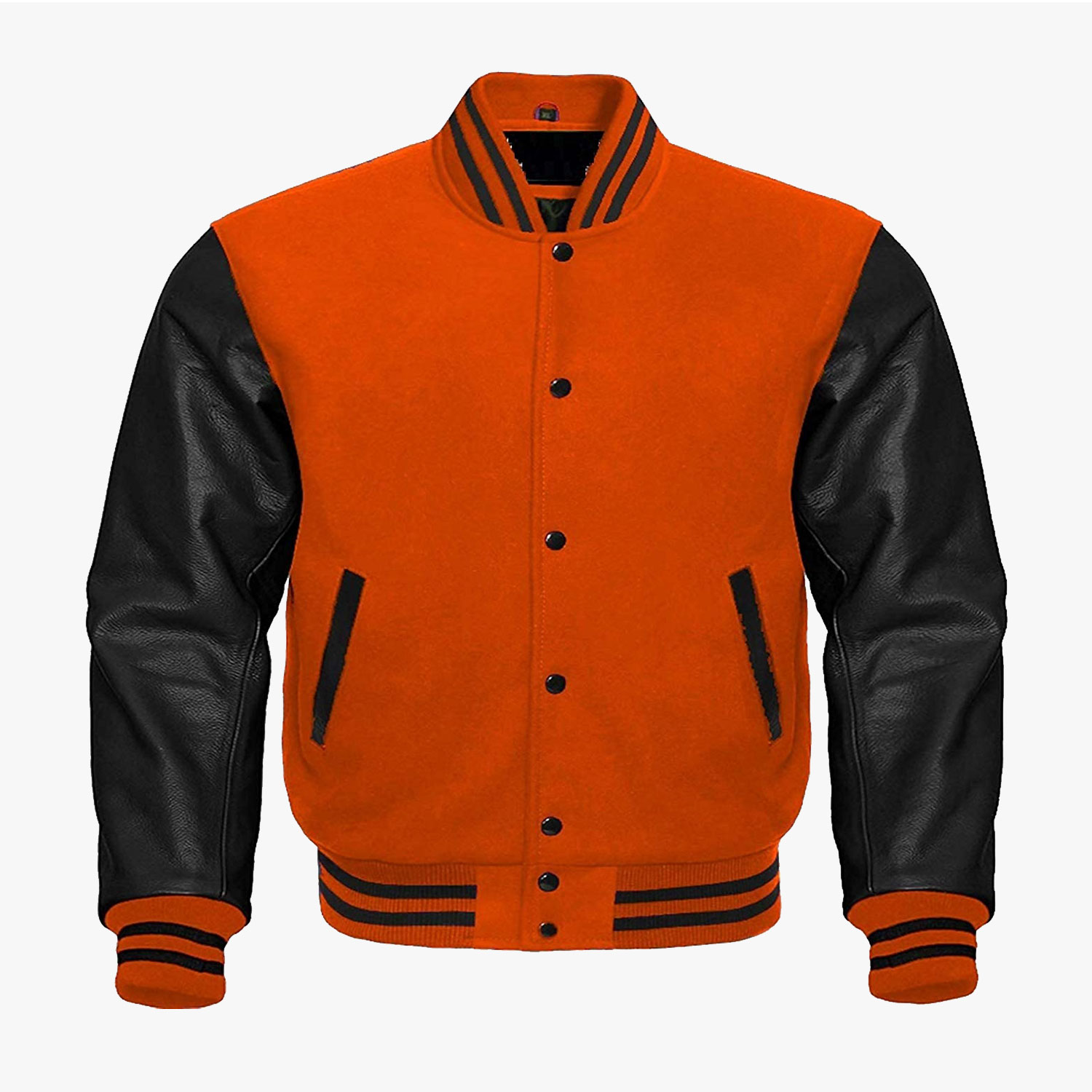 Orange And Black leather sleeves Stylish Bomber Jackets