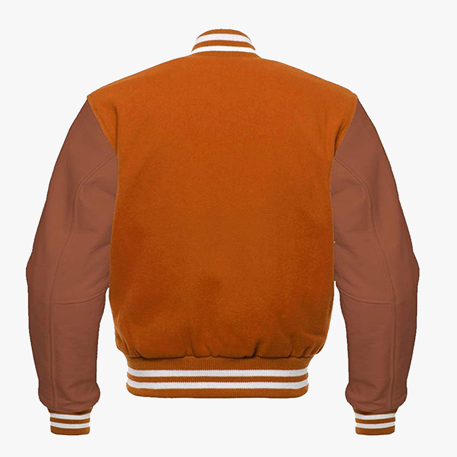 Source Bulk baseball varsity jacket faux leather sleeves and leather patch  logo letterman jacket unisex brown varsity jacket on m.