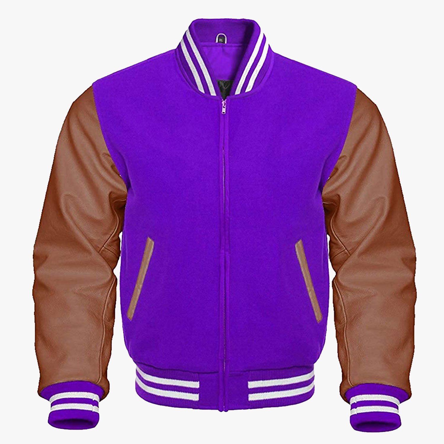 Purple Brown leather sleeves Stylish Varsity Letterman Jackets