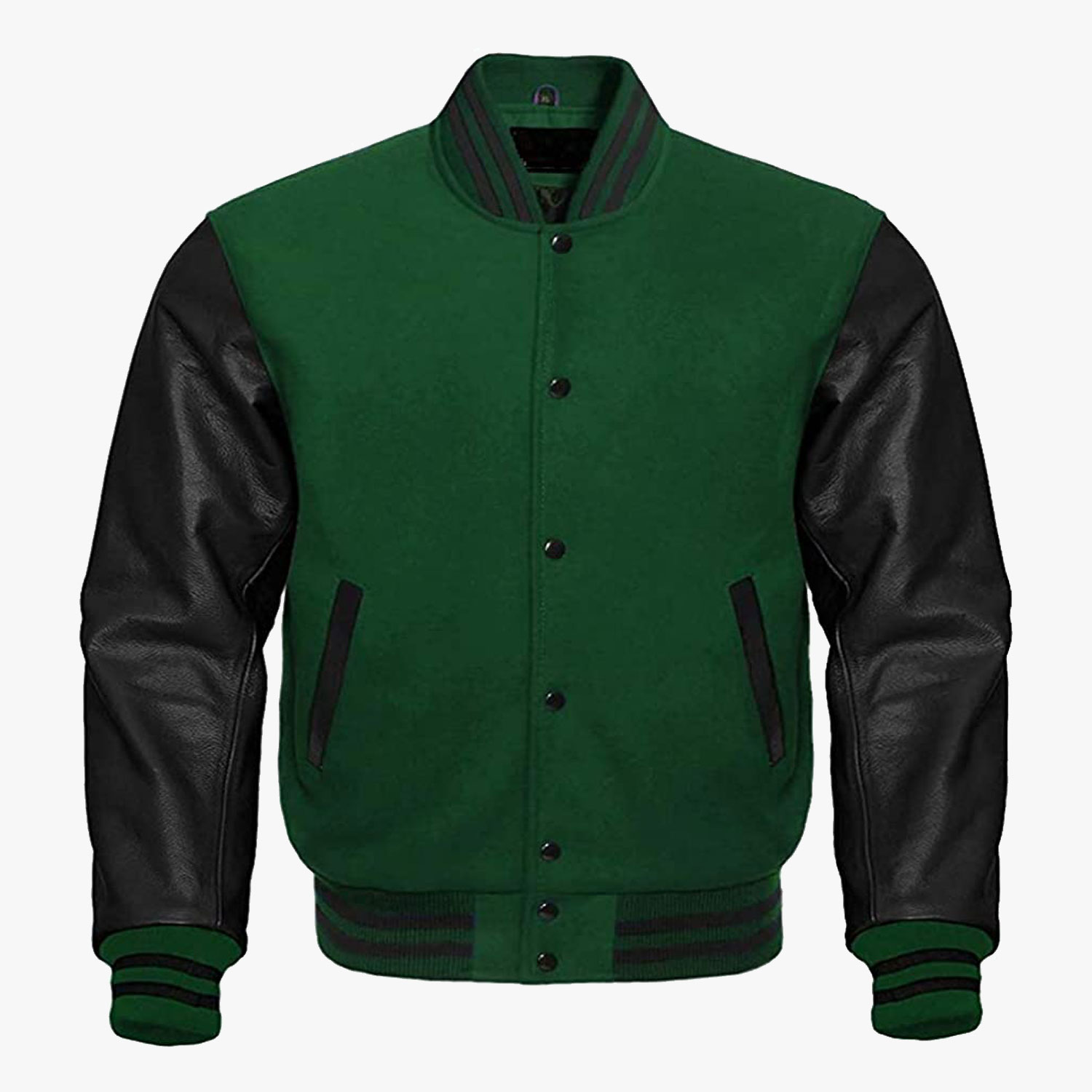 Green And Black leather sleeves Stylish Varsity Baseball Jackets