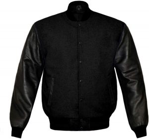 Men's jet black varsity jacket baseball Letterman jacket