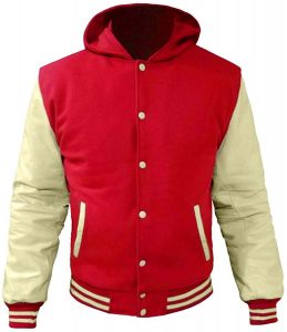 Latest Style College Jacket / Varsity Jacket with Hood and Wool with Leather sleeve
