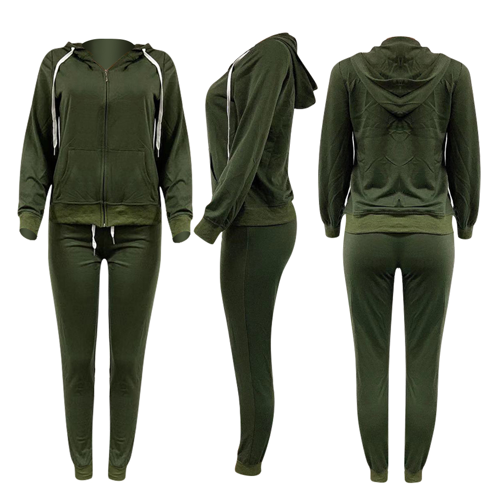 Ladies Green Color Two Pieces Sweat suit with Thick Cotton And Fleece ...