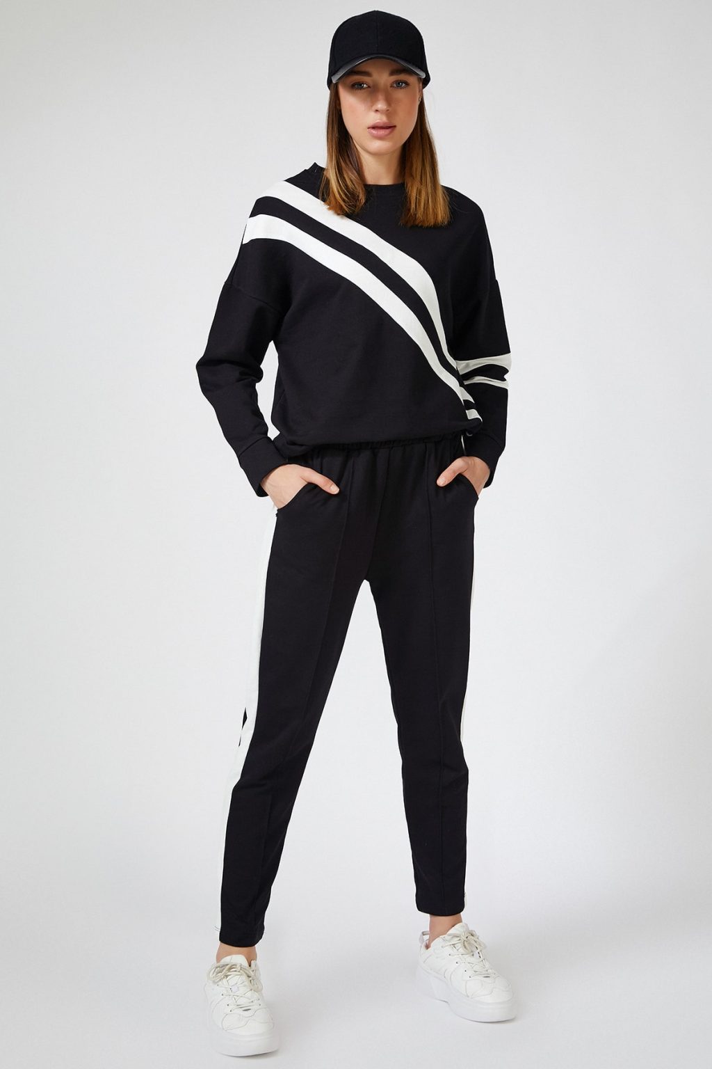 black tracksuit white stripe