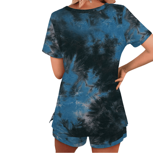 Women's Tie-Dye Set Two-Piece Outfits Summer Casual Two Piece Short Set Short Sleeve T Shirts 