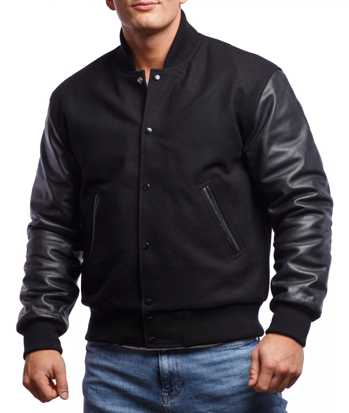 Custom Wool Blend Varsity Jacket with Leather Sleeves